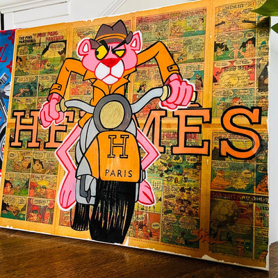 pink panther pinkpanther hermes popart Oil Painting by Peterstridart peter strid stridart