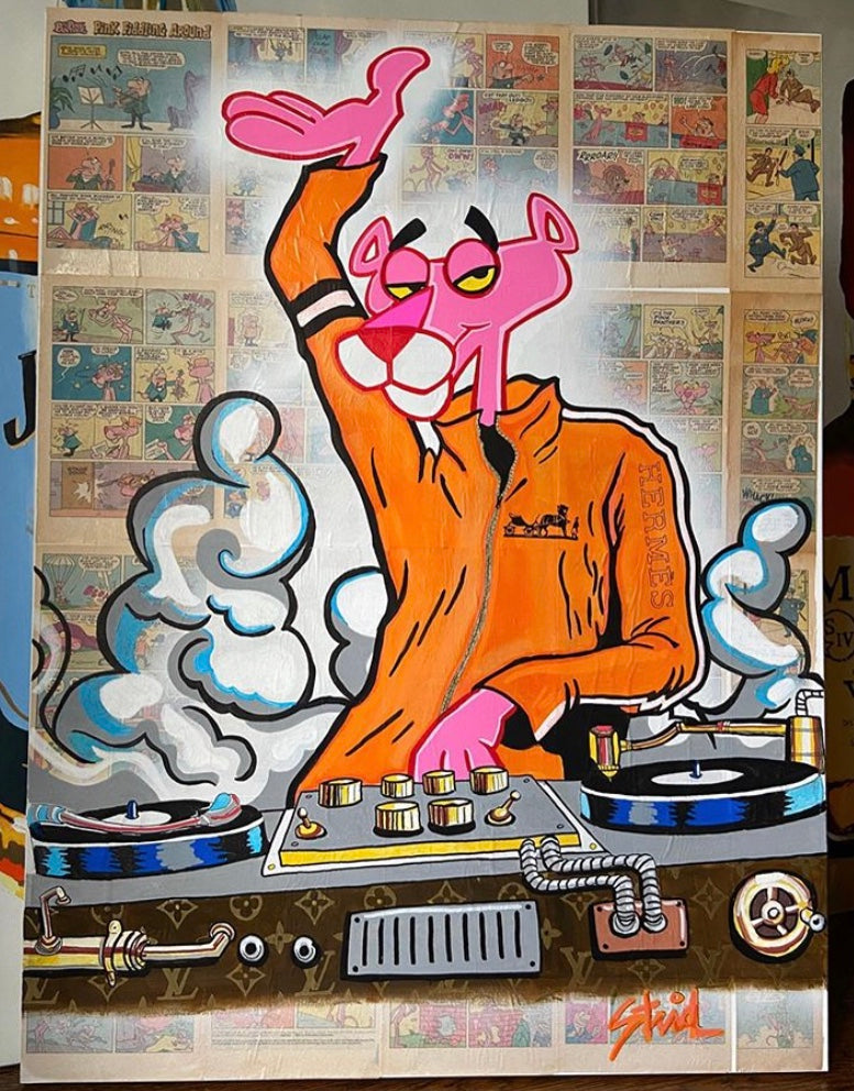 Pink Panther Pinkpanther dj hiphop louisviutton Oil Painting by Peterstridart peter strid stridart