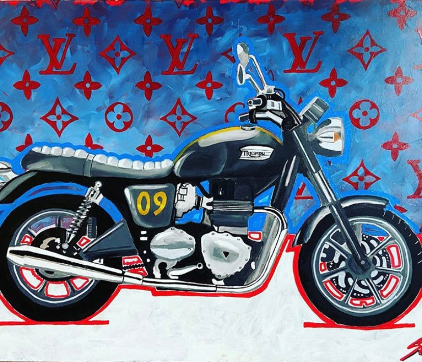 triumph motorcycle with Louis viutton popart Oil Painting by Peterstridart peter strid stridart