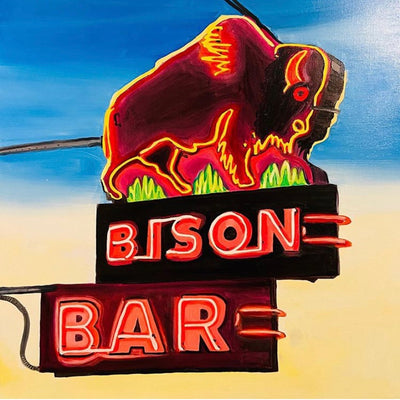 neon sign painting of bison bar by peterstridart stridart strid peter